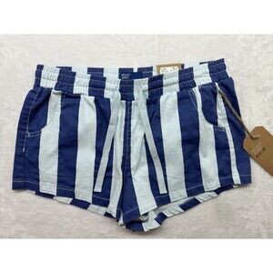 Project Indigo Womens Blue Striped Pull On Shorts Size M Elastic Waist NWT
